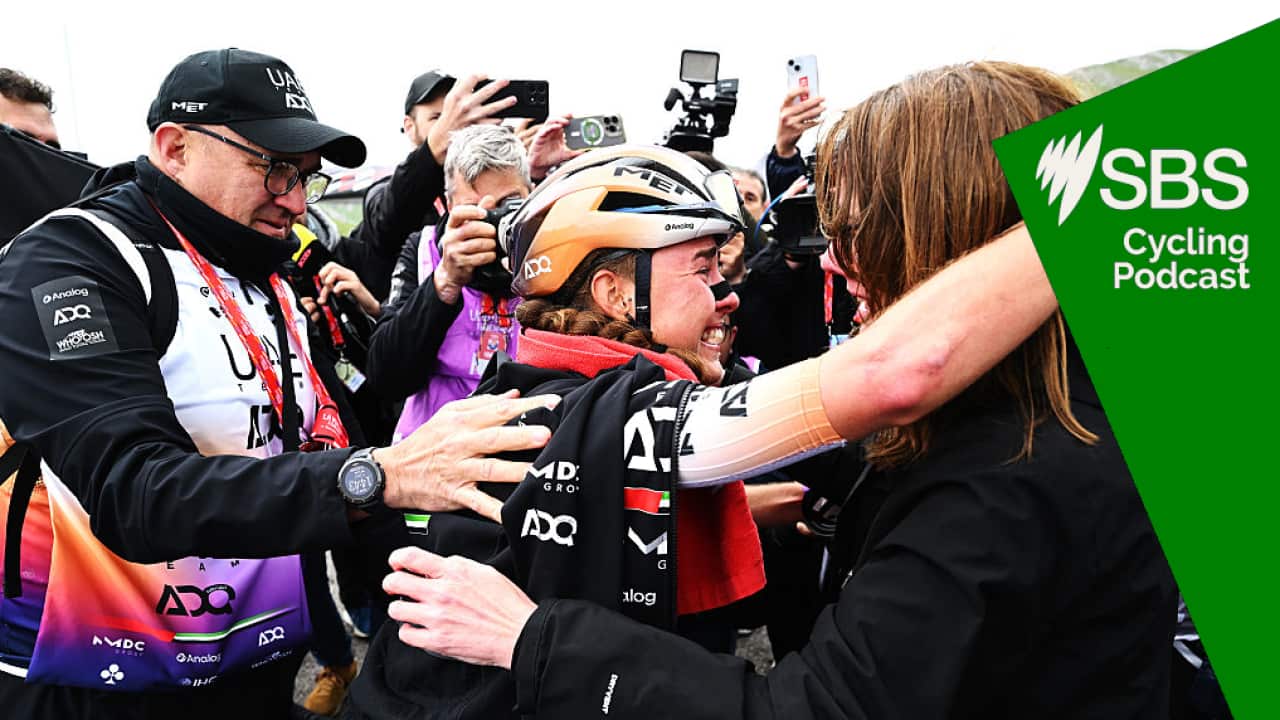 L'ANGLIRU, SPAIN - MAY 09: Overall race winner Paula Blasi of Spain and UAE Team ADQ celebrates after the 12th La Vuelta Femenina 2026, Stage 7 a 132.9km stage from Pola de Laviana to L'Angliru 1555m / #UCIWWT / on May 09, 2026 in Pola de Laviana, Spain. (Photo by Szymon Gruchalski/Getty Images)