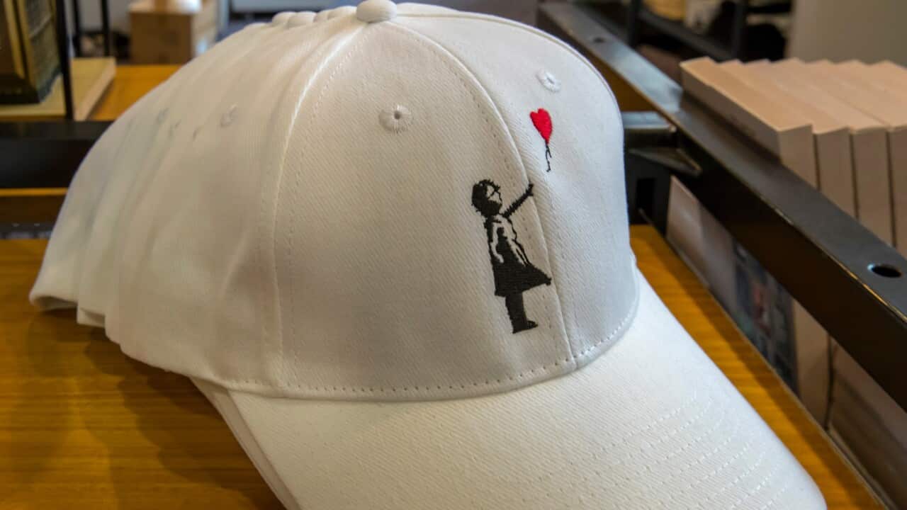 AUCKLAND, NEW ZEALAND - JANUARY 04: Souvenirs available at the Art of Banksy Exhibition at Aotea Centre on January 4, 2018 in Auckland, New Zealand. The exhibition features 89 Banksy works valued at approximately $40 million and is curated by Steve Lazari