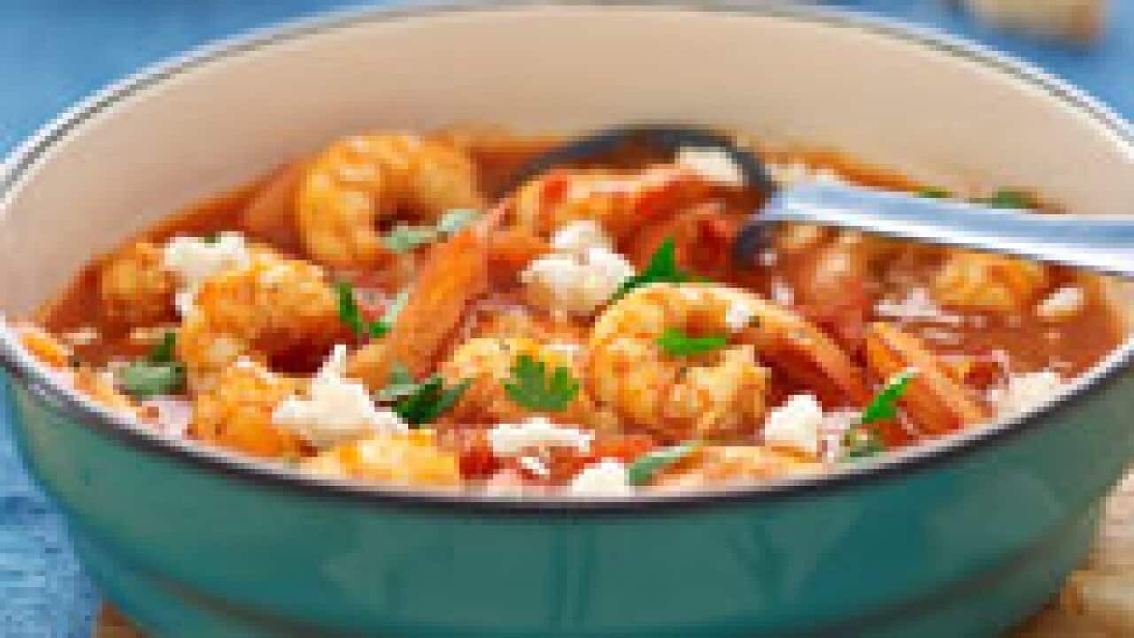Spicy prawn, tomato and fetta stew