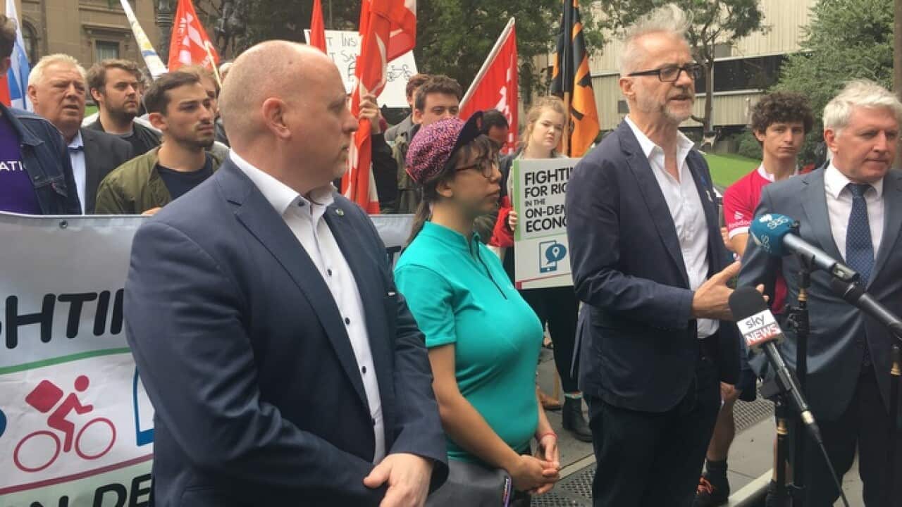 The TWU’s Tony Sheldon at a protest in Melbourne