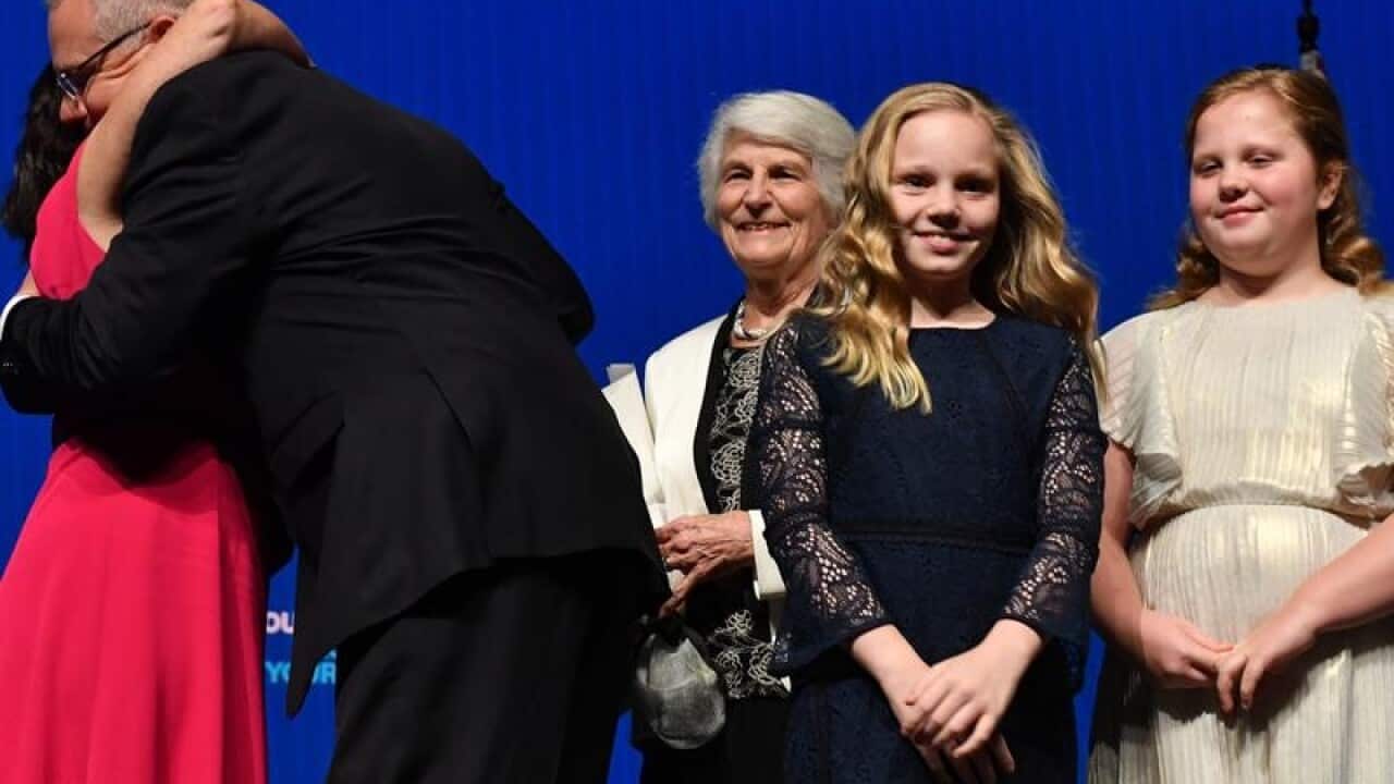 Scott Morrison, wife Jenny, daughters Lily and Abbey and mum Marion.