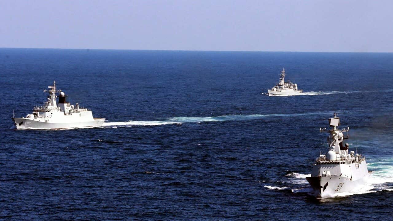 Photo from 2012 showing Chinese navy vessels in a drill in waters off Zhoushan in east China's Zhejiang province.