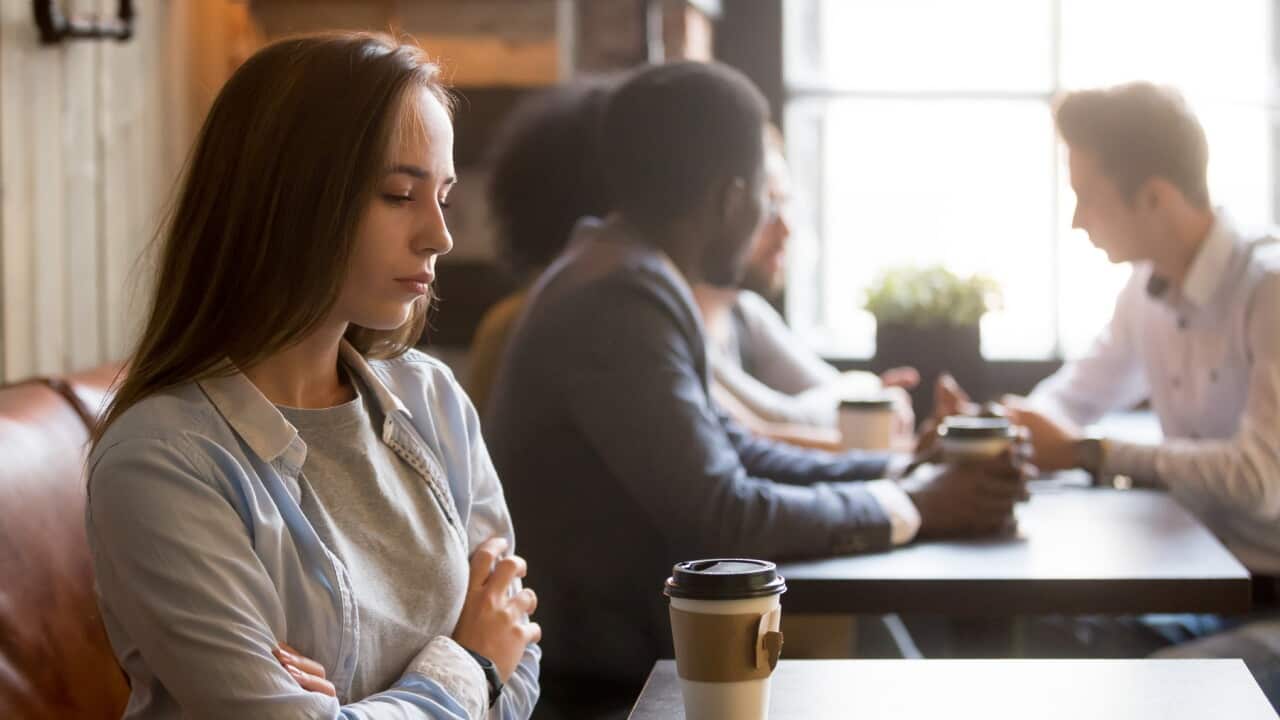 Upset rejected girl ghosted by boyfriend in coffeeshop