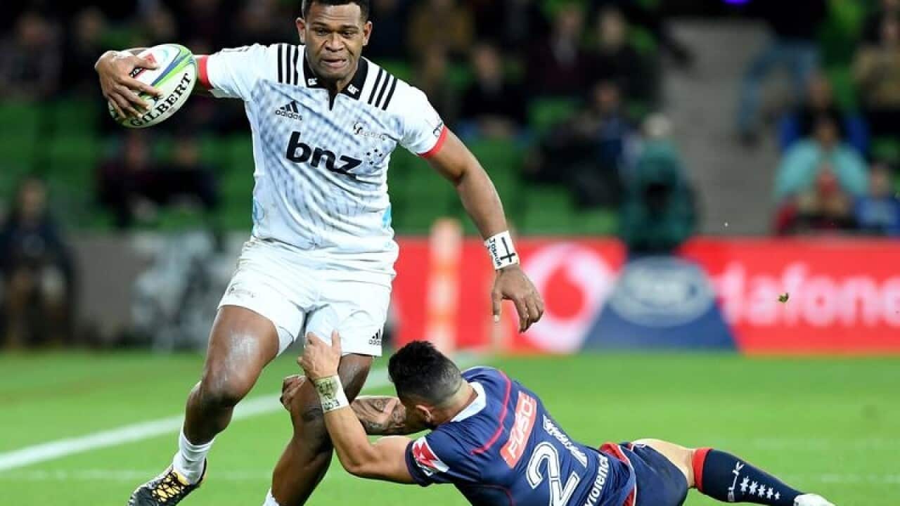 Michael Ruru tries to bring down Crusader Seta Tamanivalu.