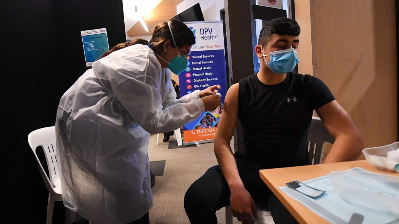 A Covid19 vaccine being administered at a pop-up Covid19 vaccination clinic in Melbourne