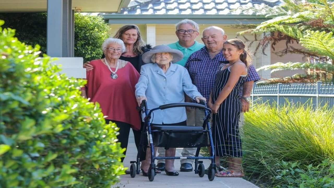 Daphne Keith with her family in Wollongong.
