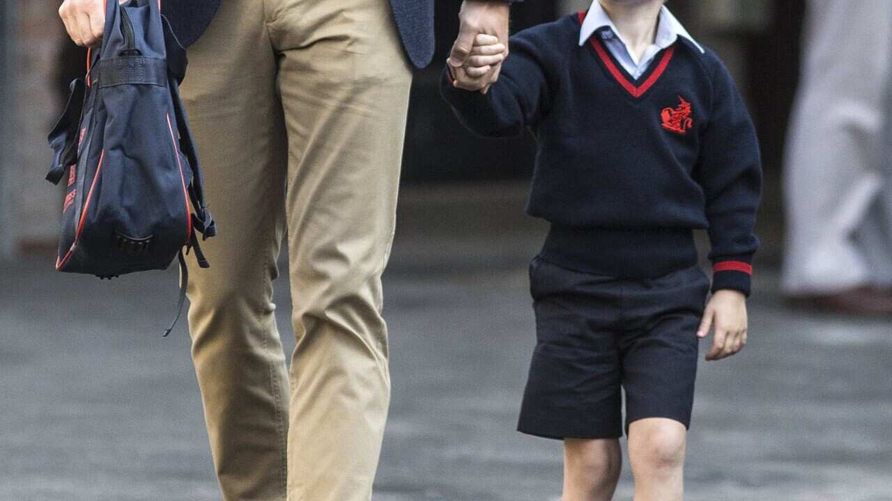 Prince George arrives with the Duke of Cambridge for his first day of school at Thomas's Battersea in London, Britain, 07 September 2017.