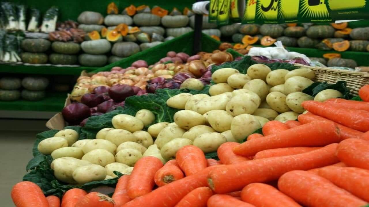 Grocery food items, fruit and vegetables