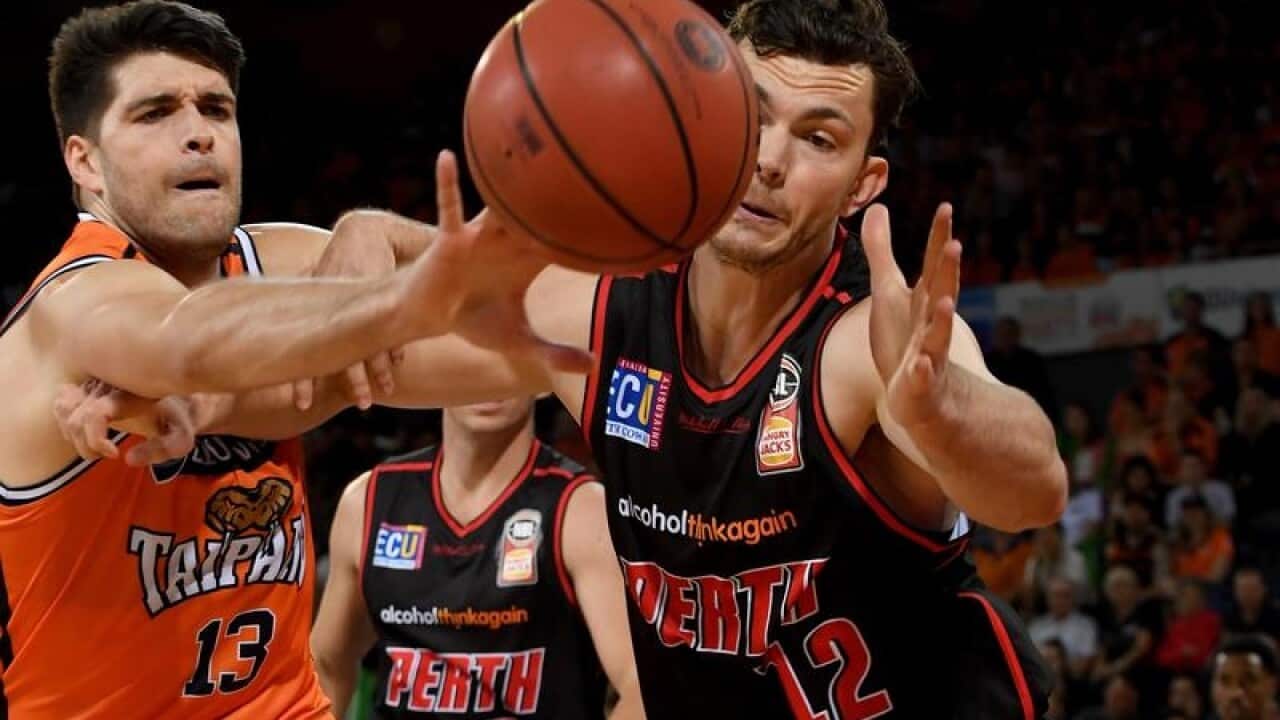 Perth Wildcats Angus Brandt and Cairns Taipans Stephen Weigh