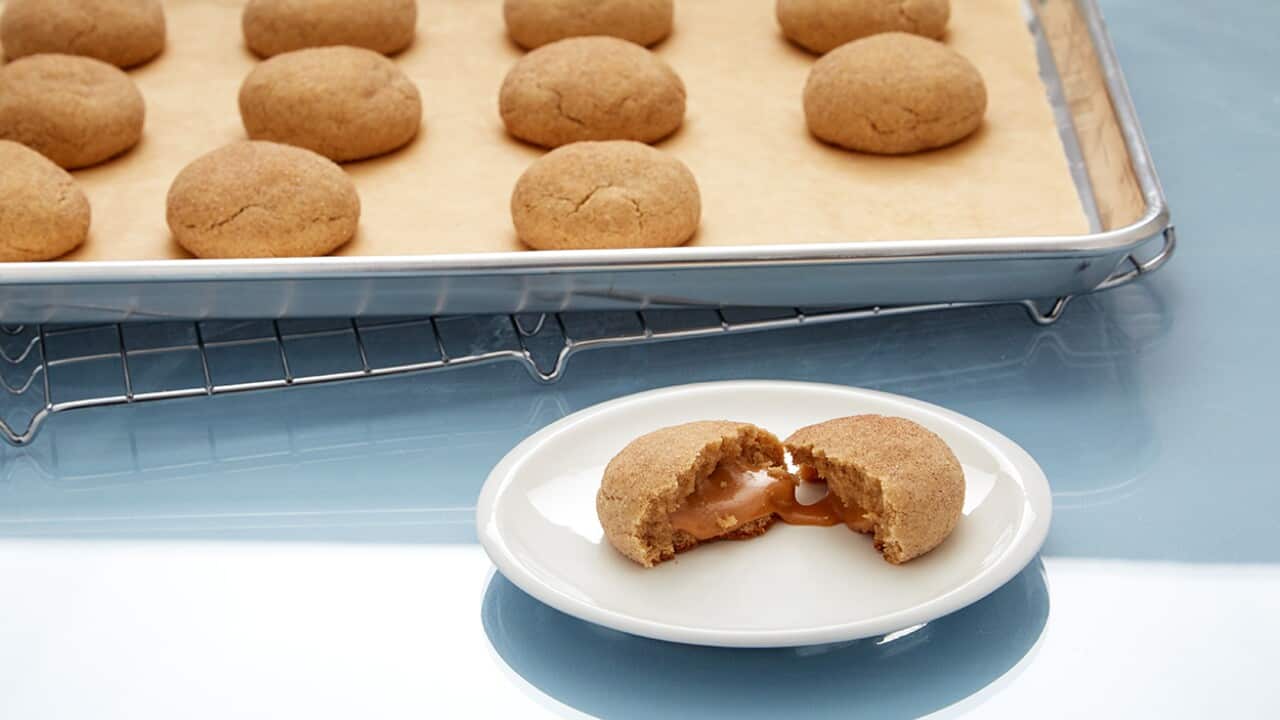 Warm caramel-centred lava cookies