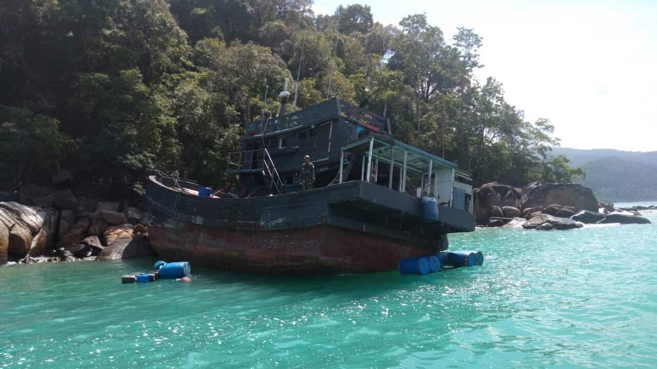 Thai navy search shipwrecked at Rawi island in Satun province Southern of Thailand.