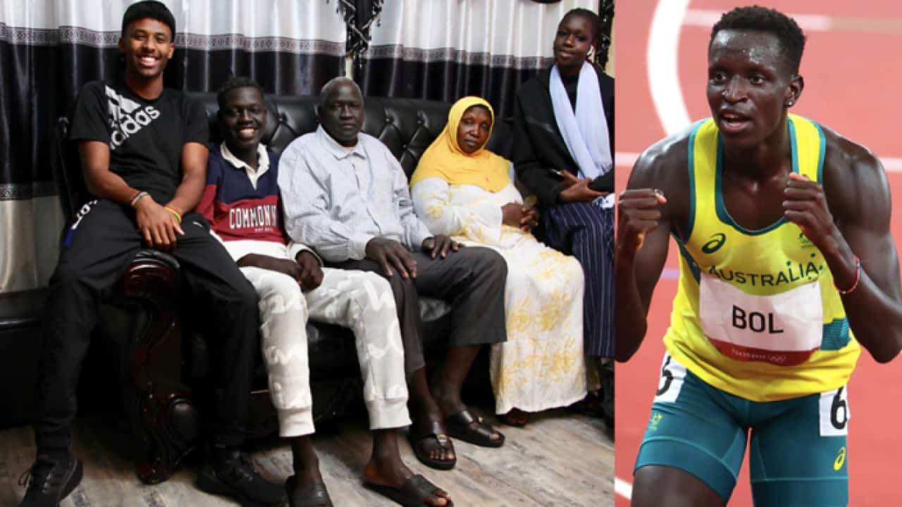 Peter Bol, right, and his family in Perth.