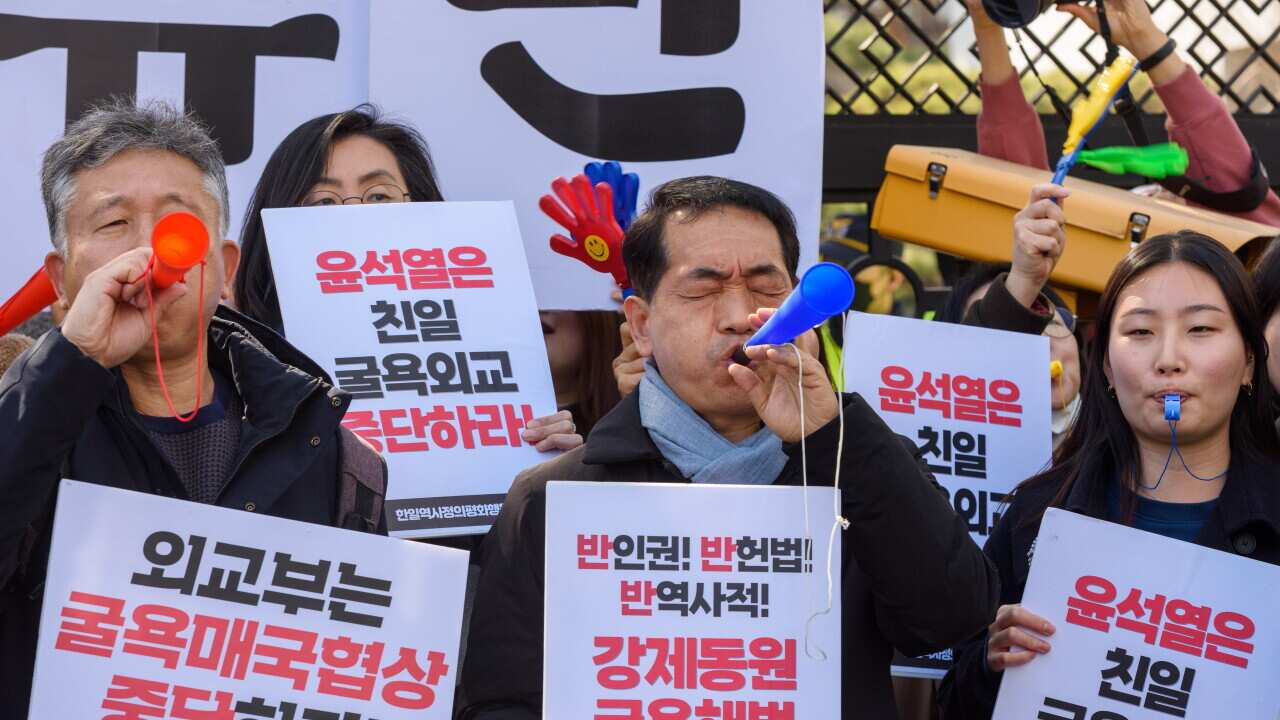South Korean protesters in Seoul - 06 Mar 2023