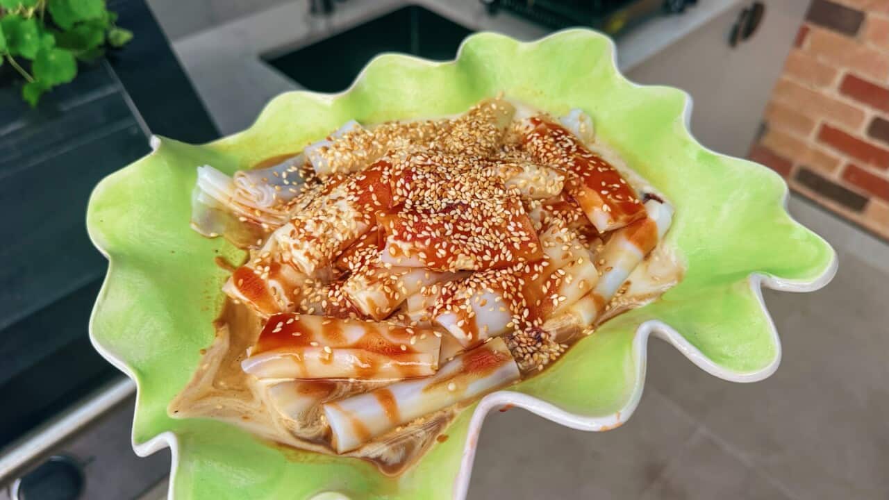 Homemade Hong Kong-style cheung fun, with a trio of sauces