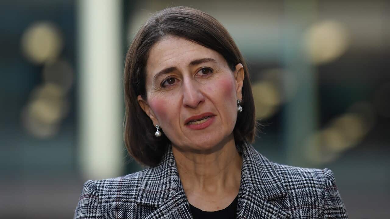 NSW Premier Gladys Berejiklian is seen delivering a health update on COVID-19 in Sydney.