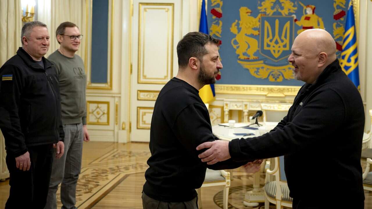 Ukraine's President Volodymyr Zelensky meeting with Prosecutor of the ICC Karim Khan