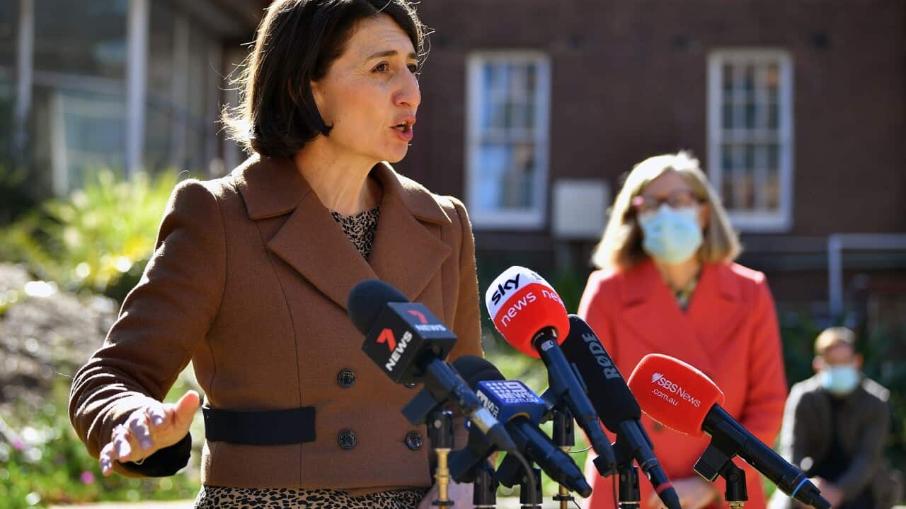 NSW Premier Gladys Berejiklian speaks to the media.