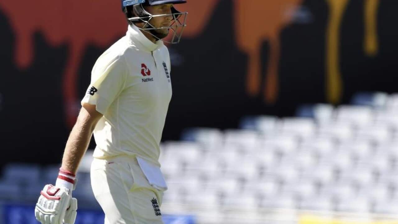 England captain Joe Root leaves the field after his dismissal