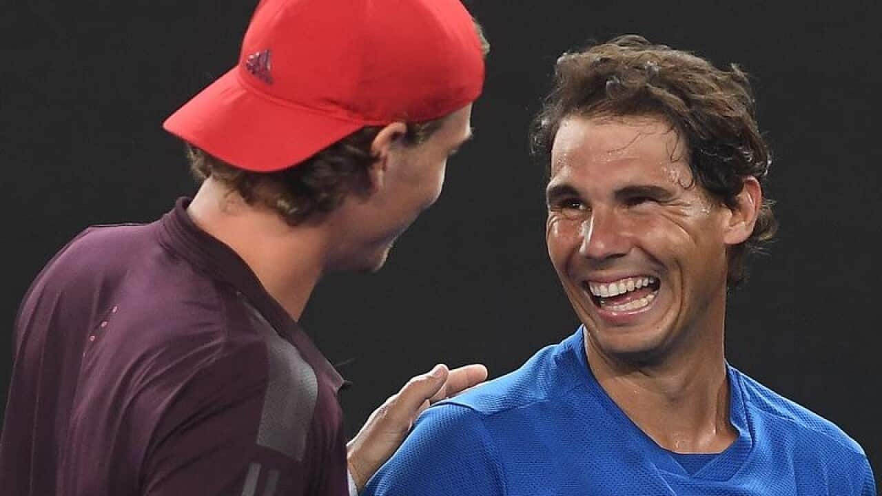 Tomas Berdych of Czechia (left) and Rafael Nadal of Spain.