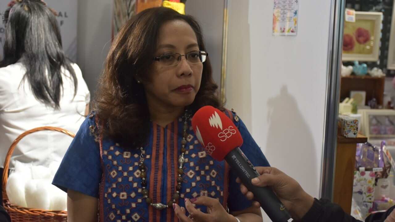 Indonesian Consul General for Victoria and Tasmania, Spica A. Tutuhatunewa speaking to SBS Indonesian at the Indonesian Pavilion at the Royal Melbourne Show, 21 Sep 2019.