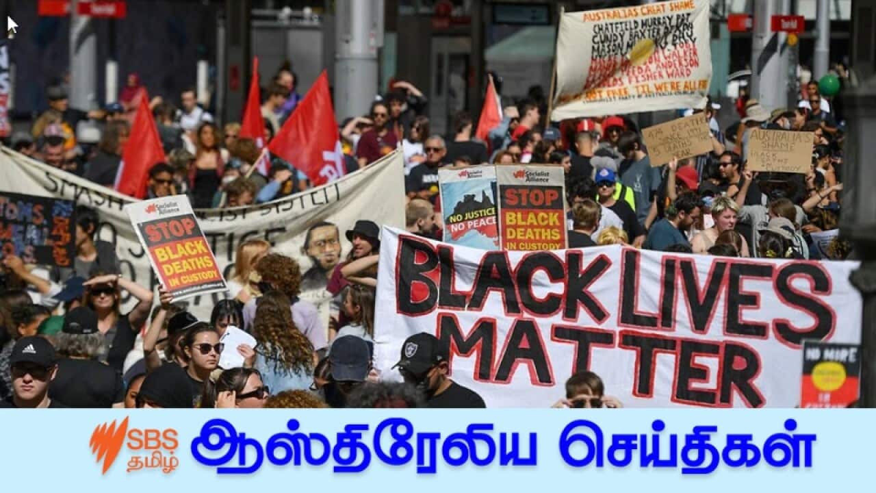 Protesters at a Black Deaths in Custody Rally at Town Hall in Sydney, Saturday, April 10, 2021