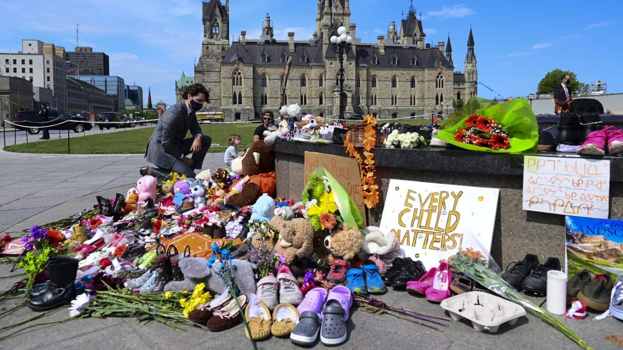 Justin Trudeau visits a memorial to recognise the children's remains