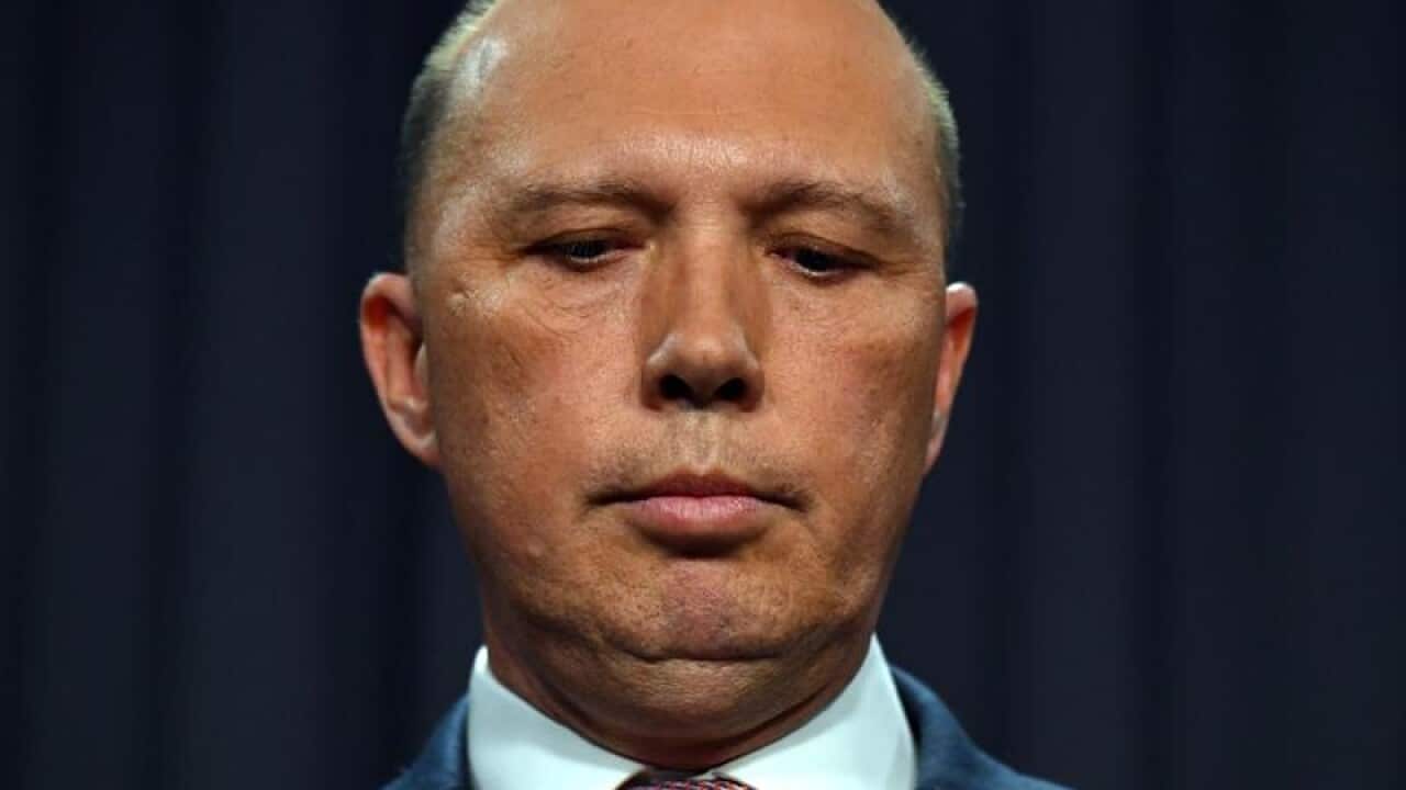 Peter Dutton at a press conference in Canberra.