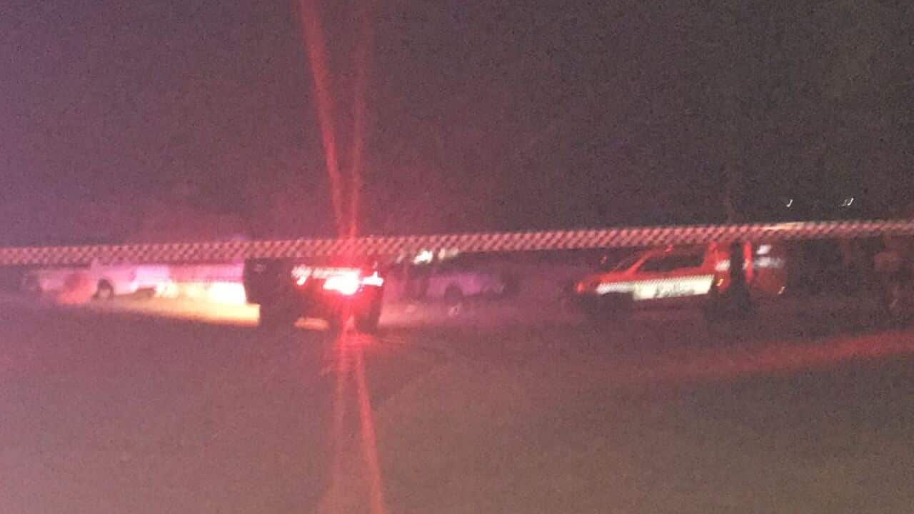 Police at the scene in Geraldton following the fatal shooting. 