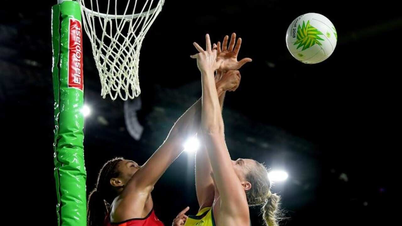 Geva Mentor of England and Caitlin Bassett of Australia