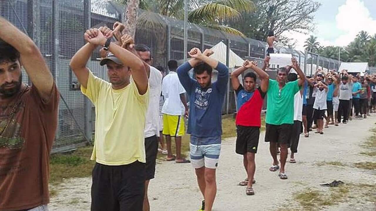 Refugees protest on Manus Island.