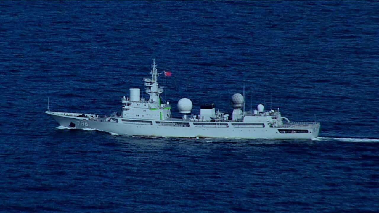 The Peoples Liberation Army (Navy) General Intelligence Ship Yuhengxing. The ship operated off Australia's east coast in August 2021.