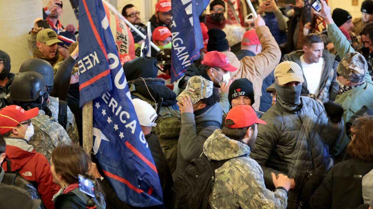 Protesters gathering inside the US Capitol Building on 6 January, 2021, in Washington, DC.