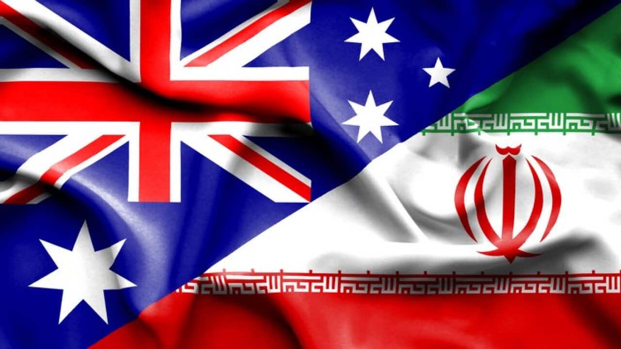 Waving flag of Iran and Australia
