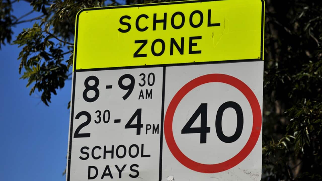 A school zone sign