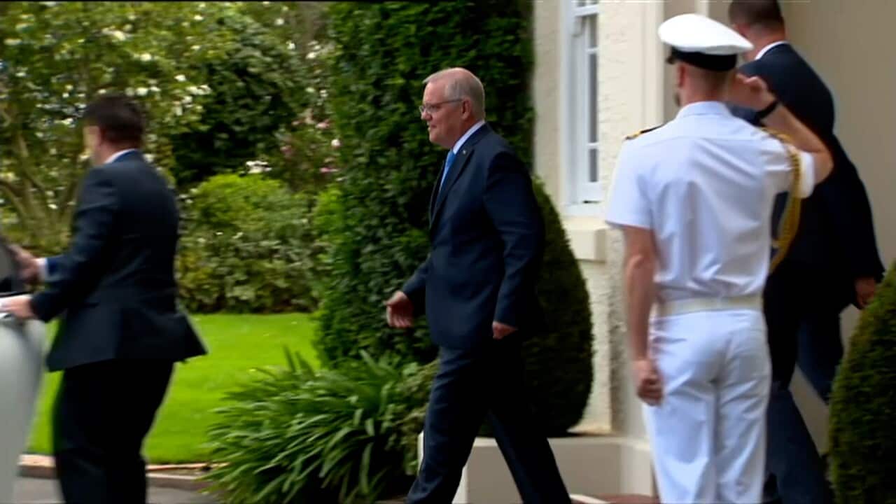 Scott Morrison leaving Government House after meeting with the Governor-General.