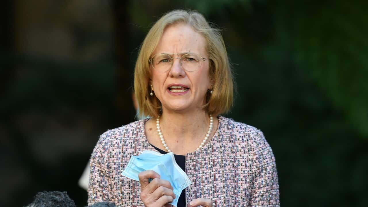 Queensland Chief Health Officer Dr Jeannette Young is seen during a press conference in Brisbane on Friday, 6 August. 2021.