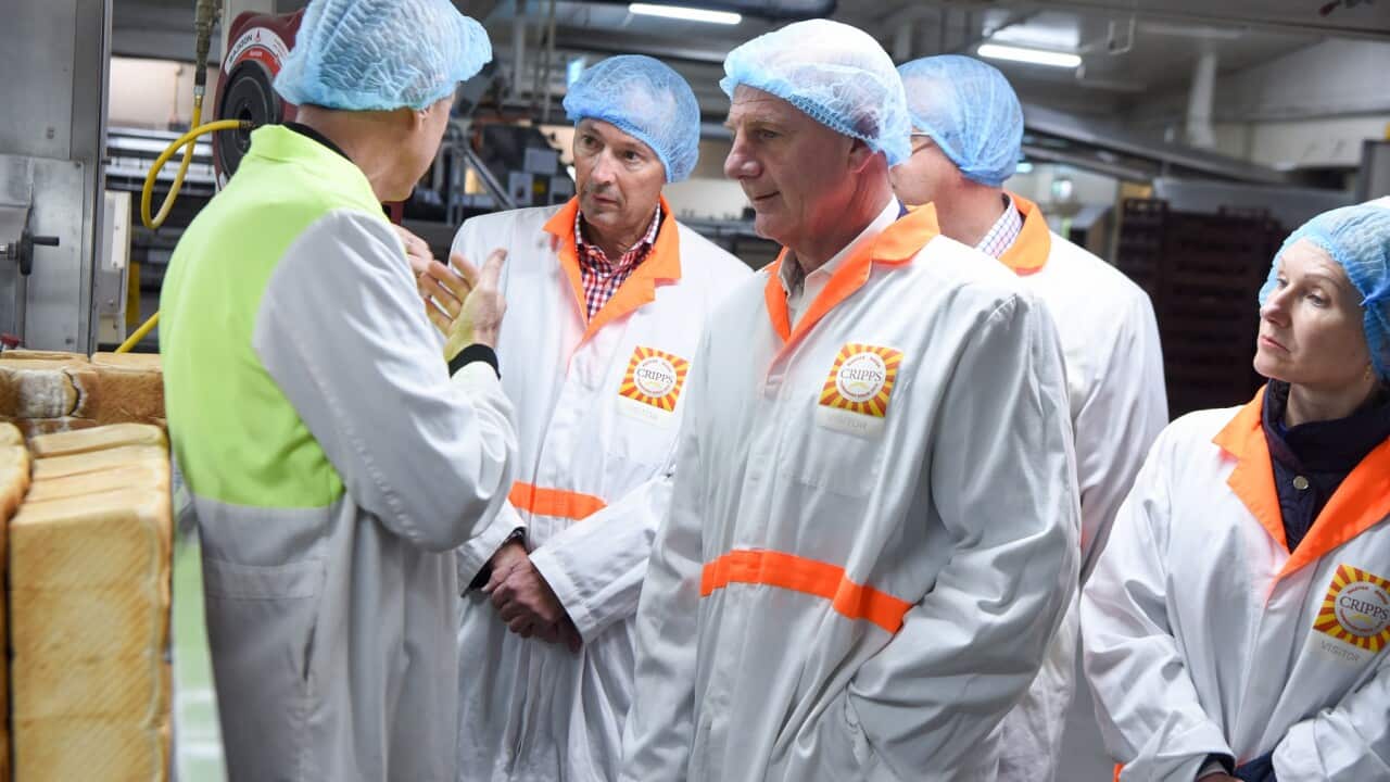 Tasmanian Premier Peter Gutwein visits the Cripps Bakery in Launceston