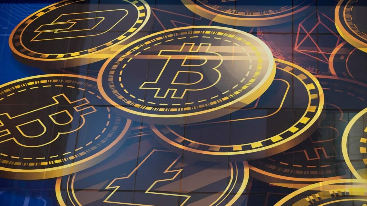 An advertisement for Bitcoin, one of the cryptocurrencies