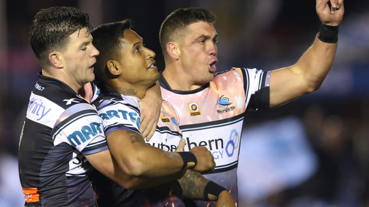 Ben Barba of the Sharks celebrates