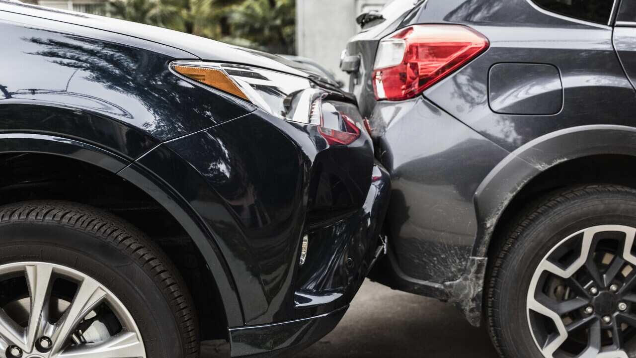 Damaged bumpers from car accident