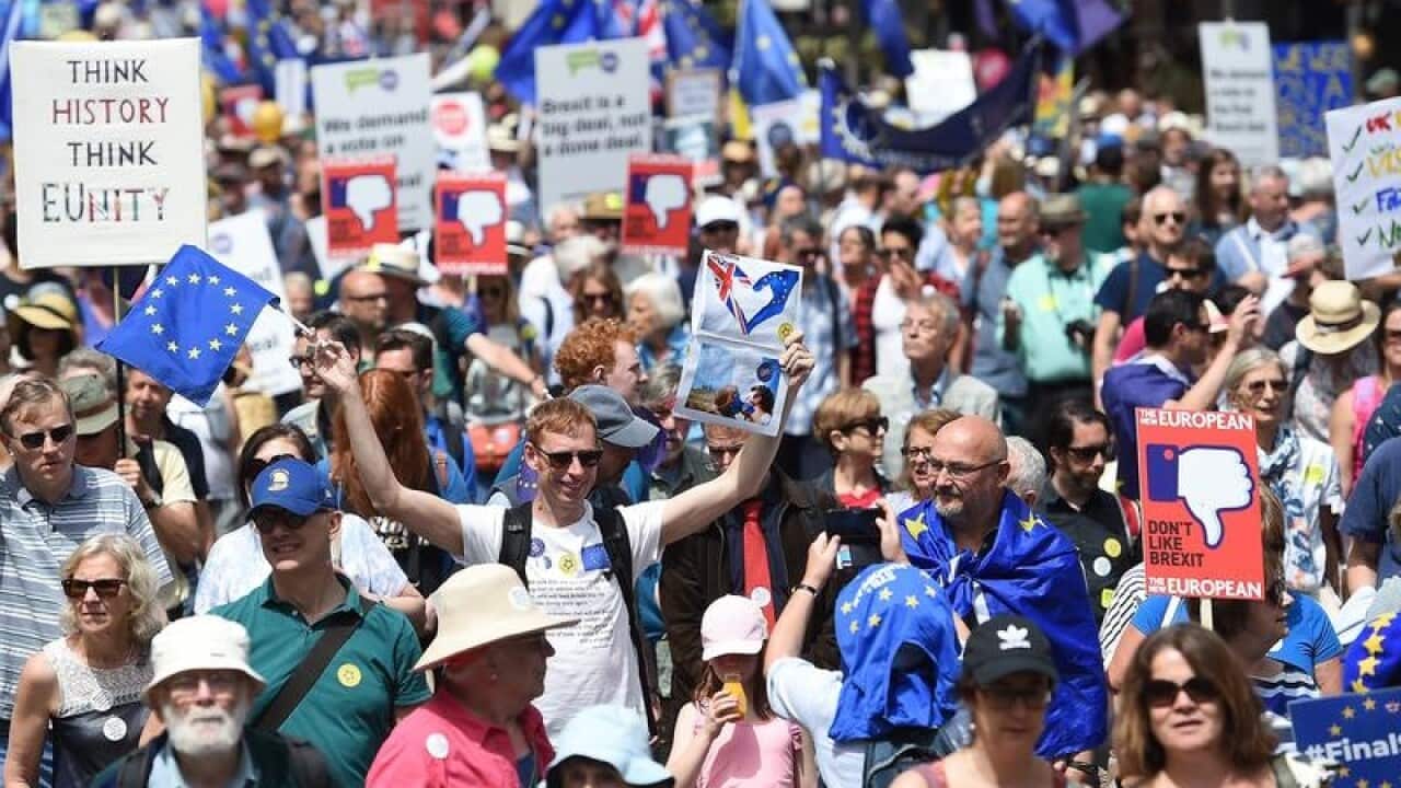 Thousands of people marching through London