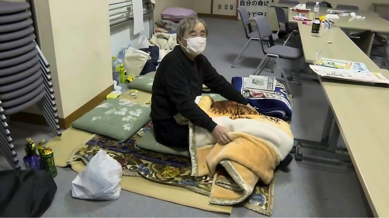 Sixty-five year old Hisaaki Nakano was among around 200 people sleeping at an elementary school in Nanao (SBS-Aaron Fernandes).jpg
