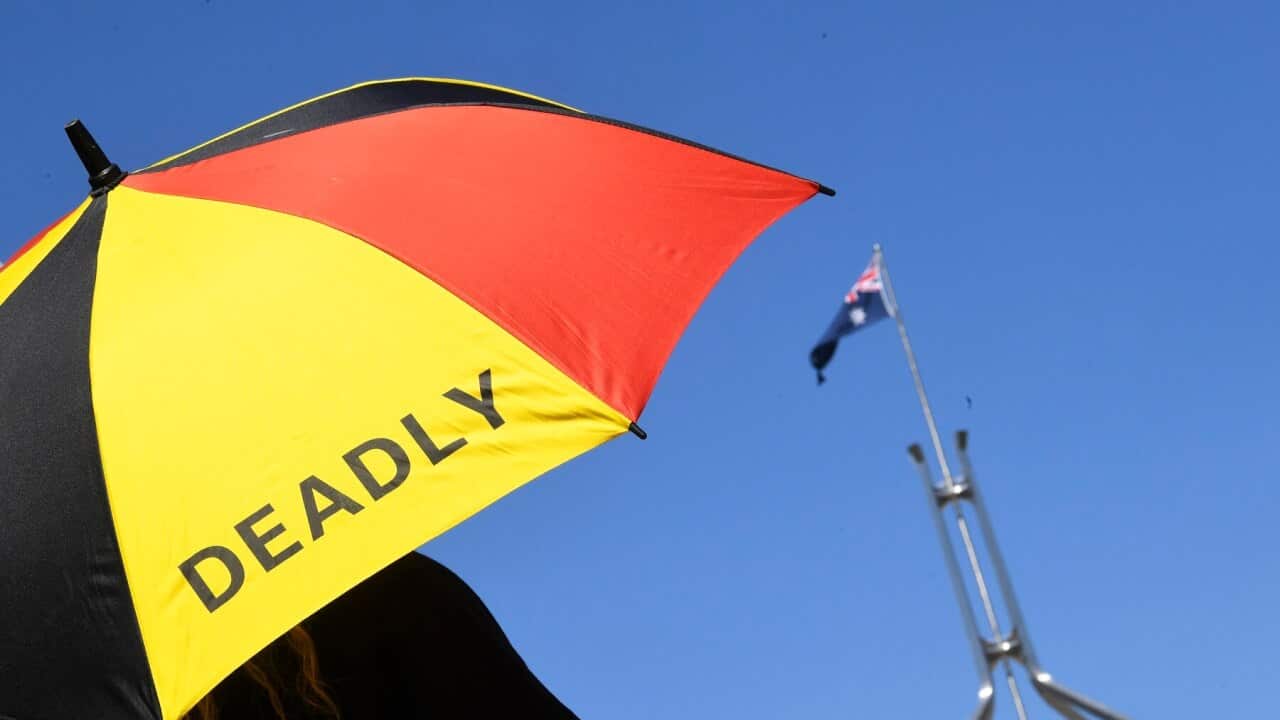 An umbrella at parliament house in Canberra