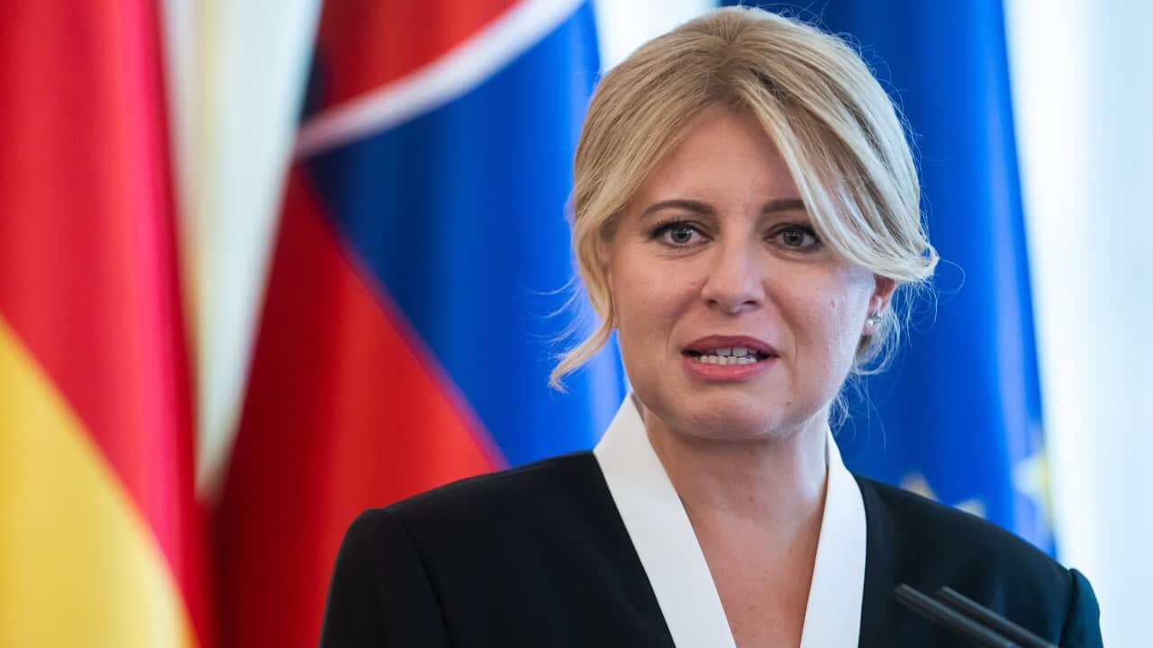 Zuzana Caputova, President of Slovakia, speaking at a press conference