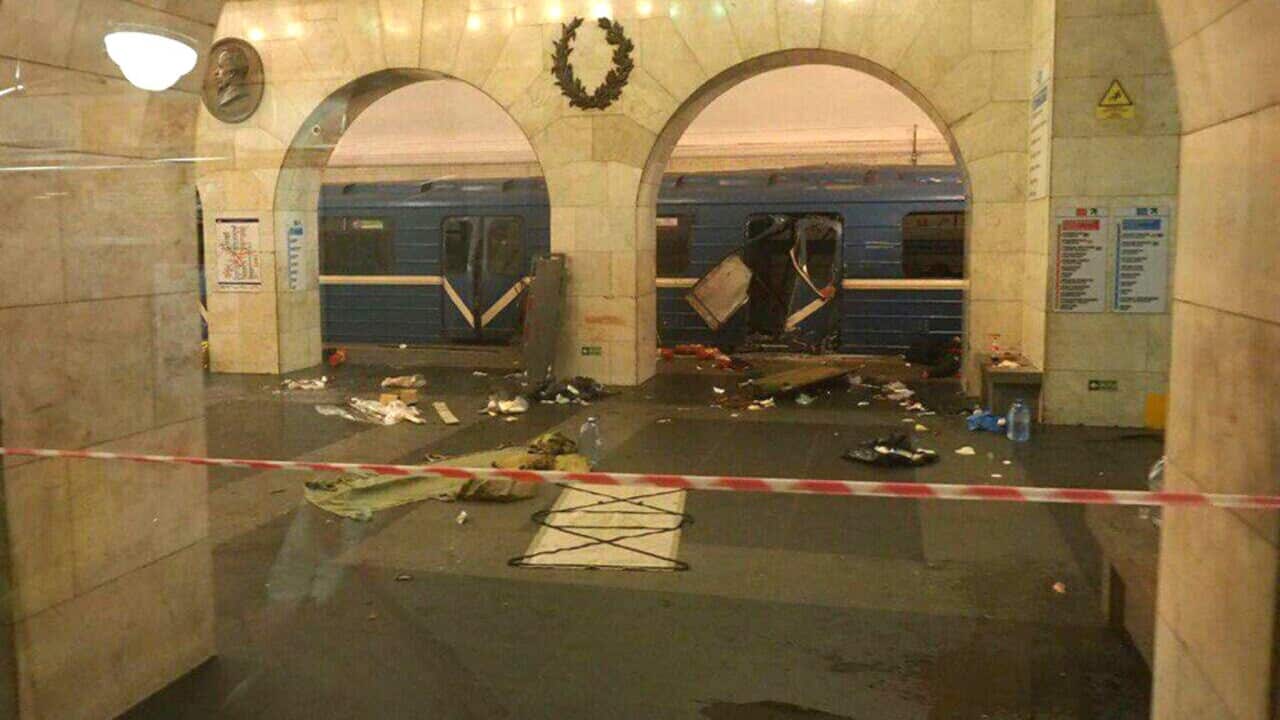 A handout photo made available by megapolisonline.ru via VKontakte (VK) shows a damaged train station shortly after an explosion in a metro of Saint Petersburg.