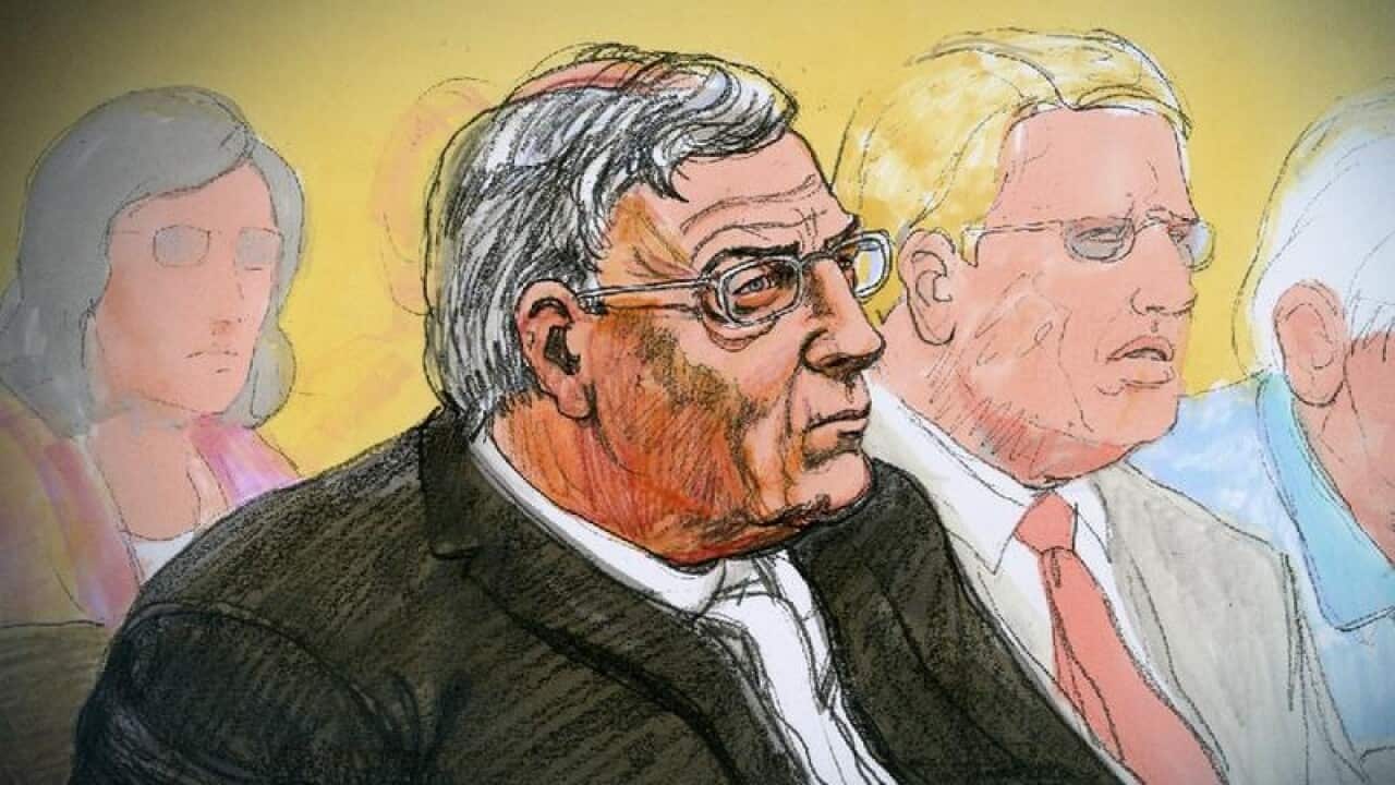 A court sketch of Cardinal George Pell, who has been ordered to stand trial in Melbourne.