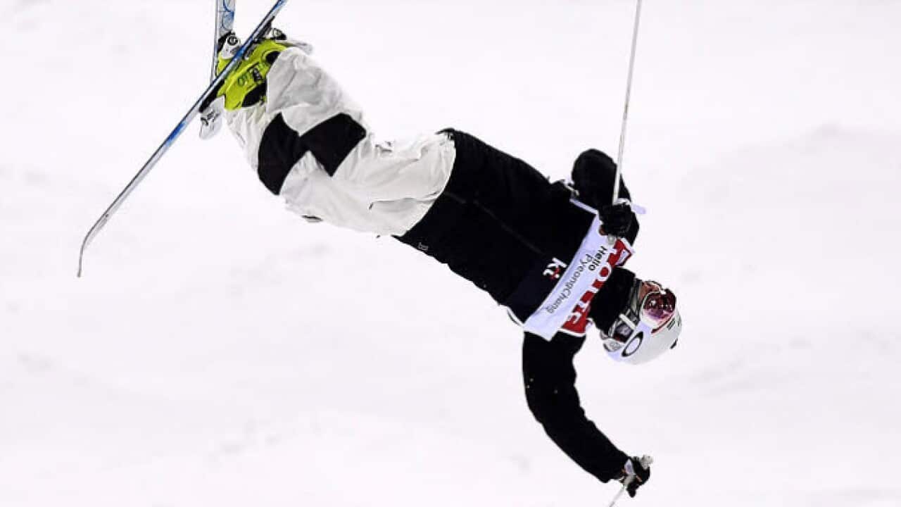Matt Graham of Australia competes during the Men's Final of the FIS Freestyle Ski World Cup Moguls at Phoenix Park, in Pyeongchang, Korea.