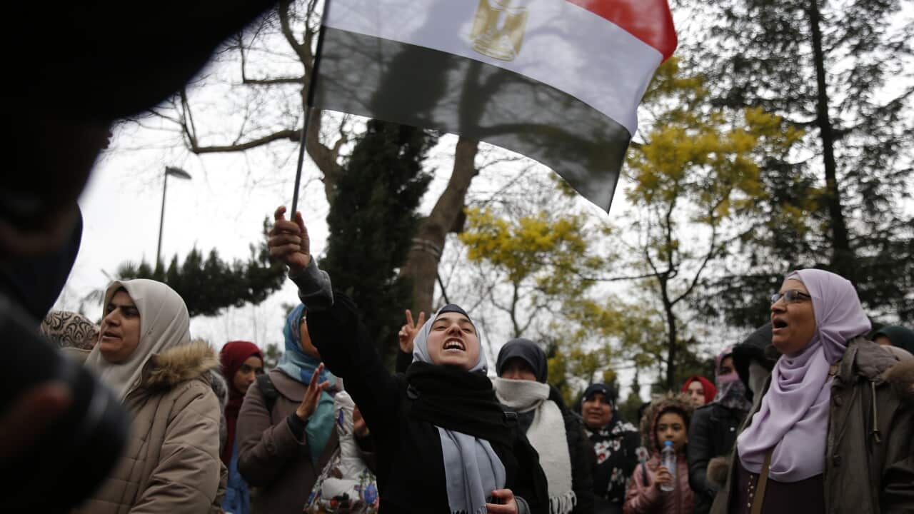 A protest against the execution in Egypt of nine suspected Muslim Brotherhood members.
