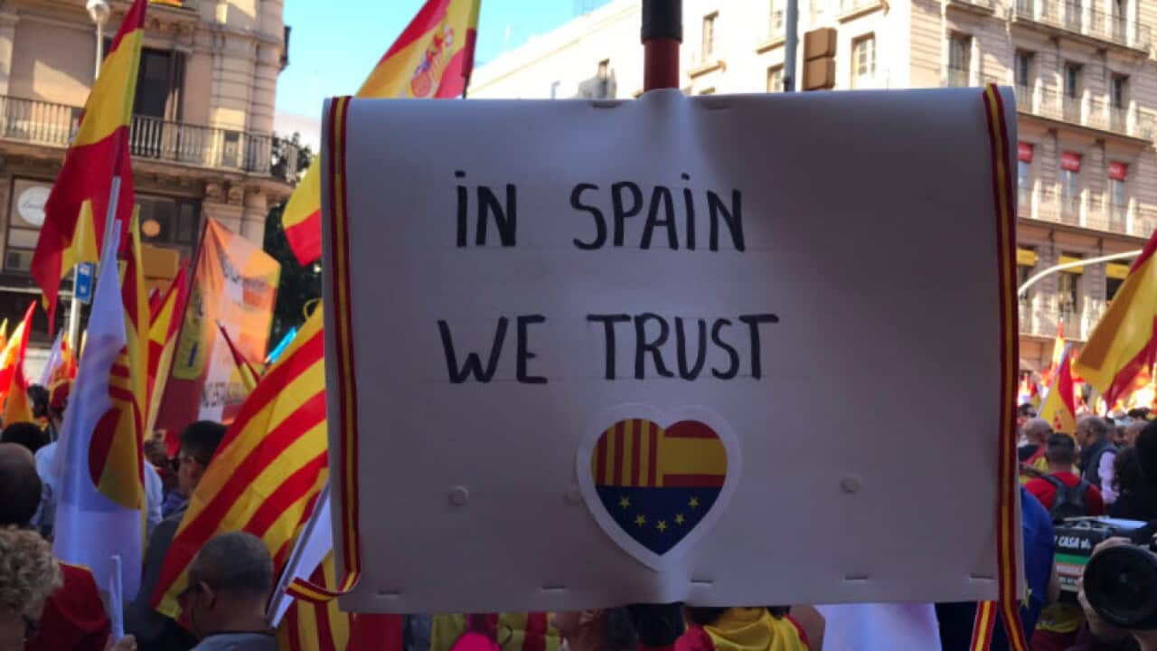 Large crowds are gathering on the streets of Barcelona.