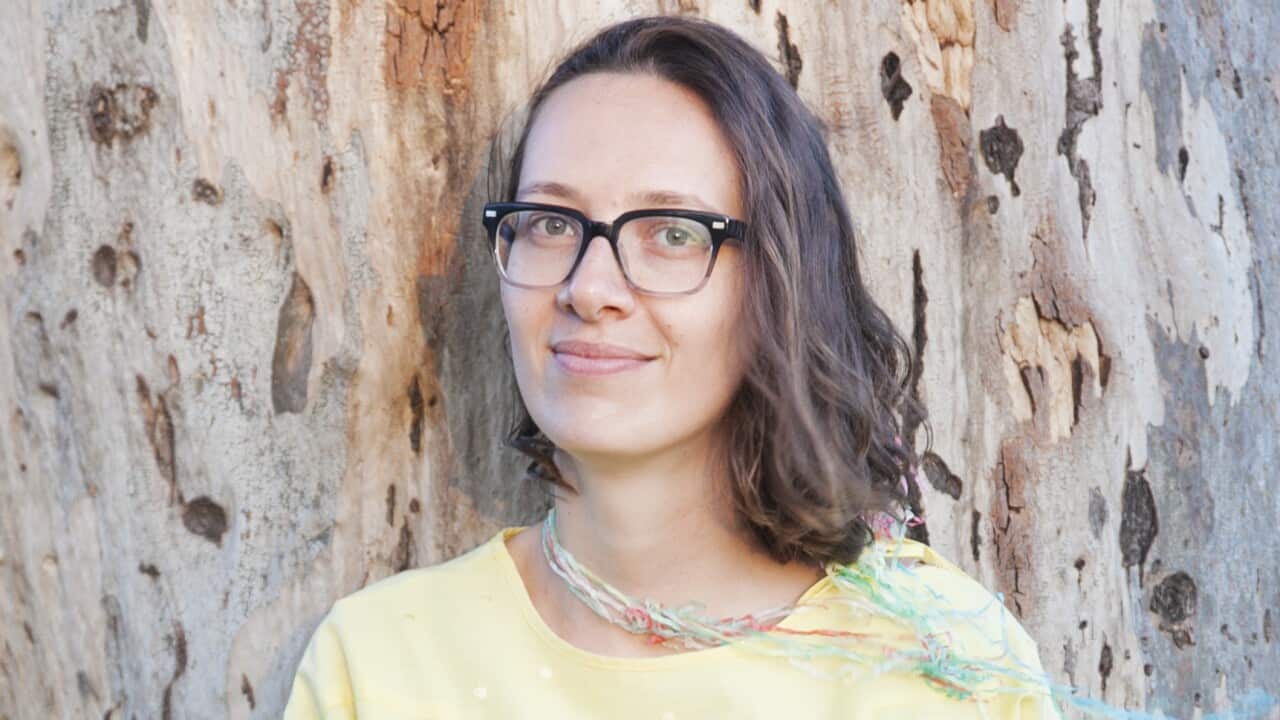 Antoanela in her aunt's yellow dress